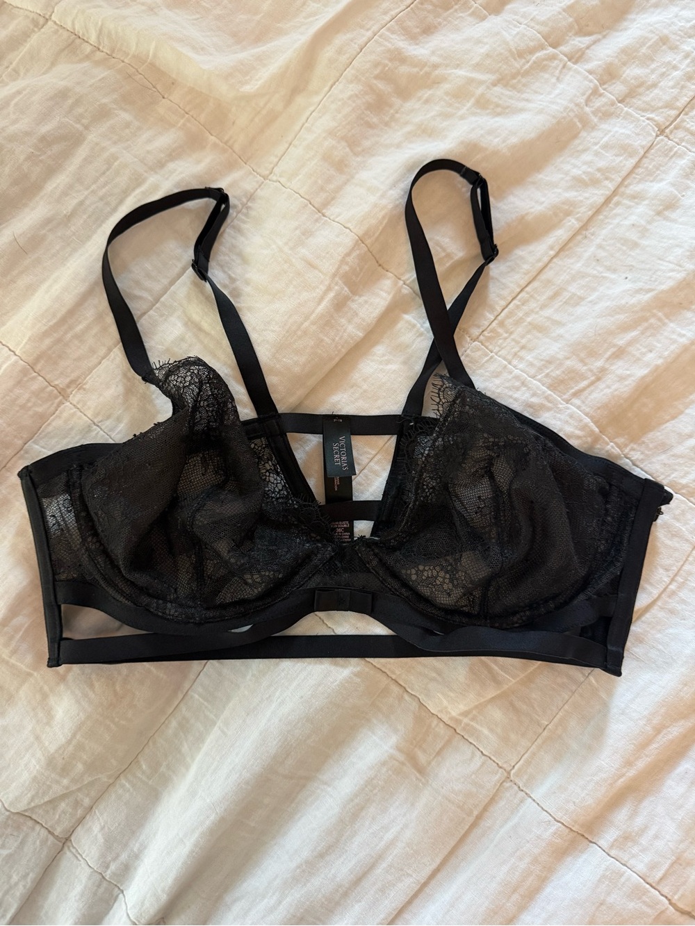 Victoria's Secret Black Lace Underwire Bra with Strappy Details